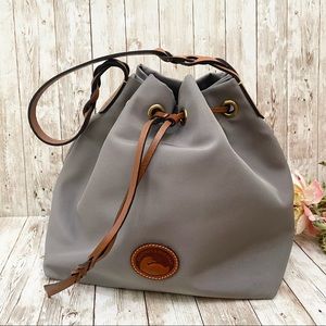 Dooney & Bourke Gray Nylon Drawstring Bucket Shoulder Bag